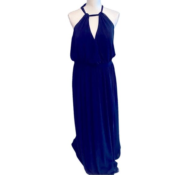 Watters & Watters Halter Top Fleurette Gown Navy Size 16W - Picture 3 of 12